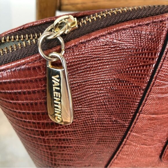 Vtg Valentino Milano brown reptile leather satchel with crossbody shoulder strap - Picture 6 of 12